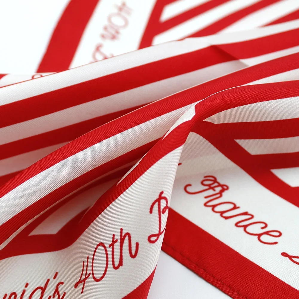 Birthday Party Fashion Lady Girl Bag Bandanas Geometric Striped Red White Square Women Custom Printing 53CM Small Silk Scarf