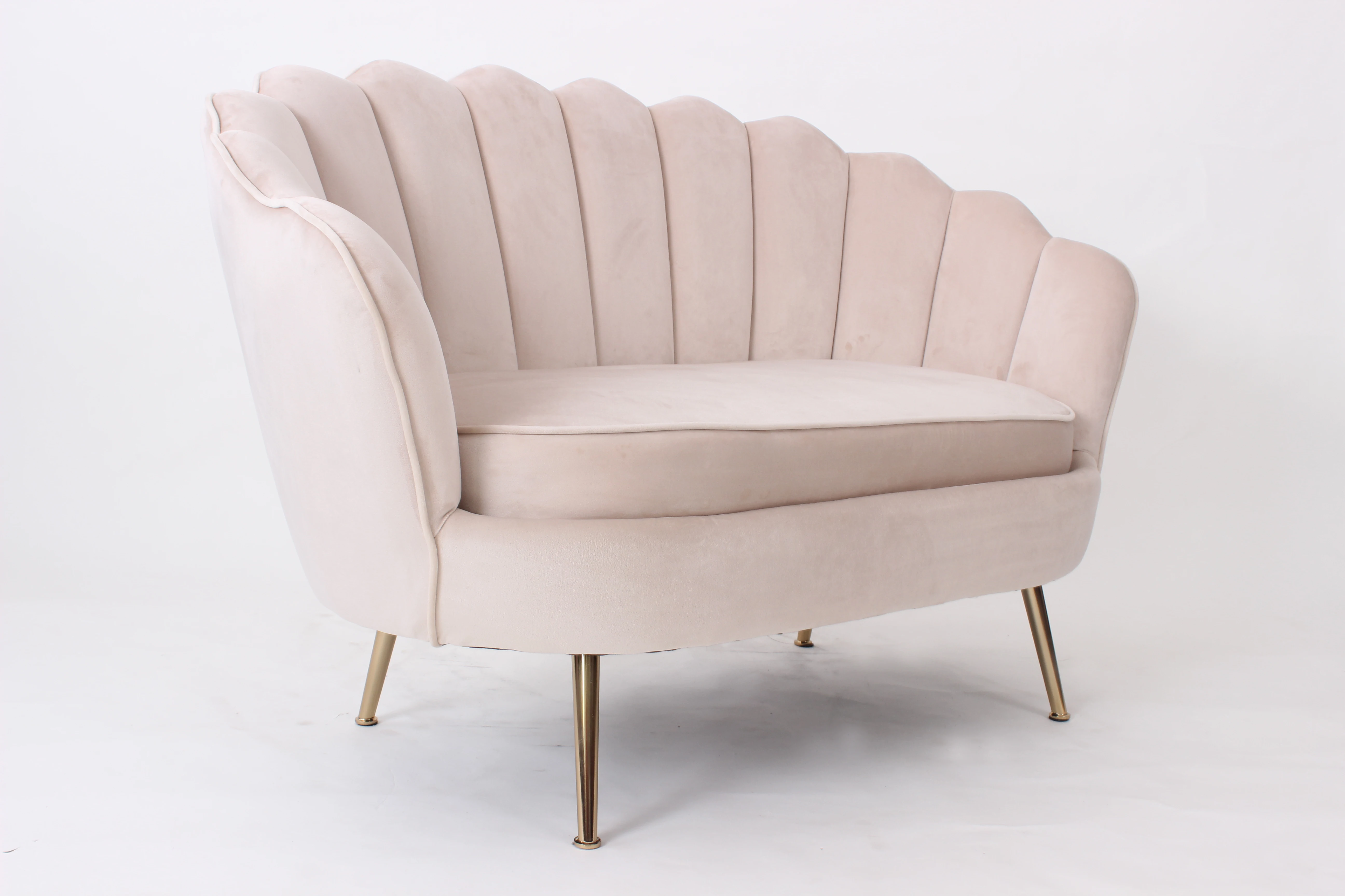 French Luxury Home Furniture Gold Metal Legs Two Seats Sofa Lounge Velvet Fabric Sofa