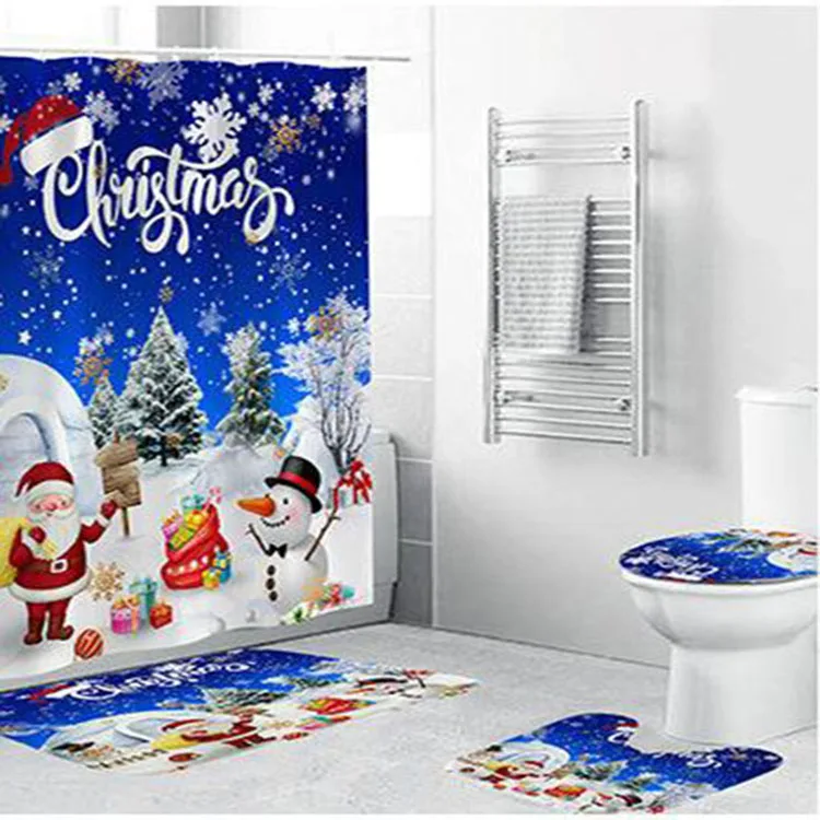 Newly Design Custom Fashion Polyester 3d Printed Waterproof Fabric Shower Curtain Christmas Shower Curtain Set For Bathroom