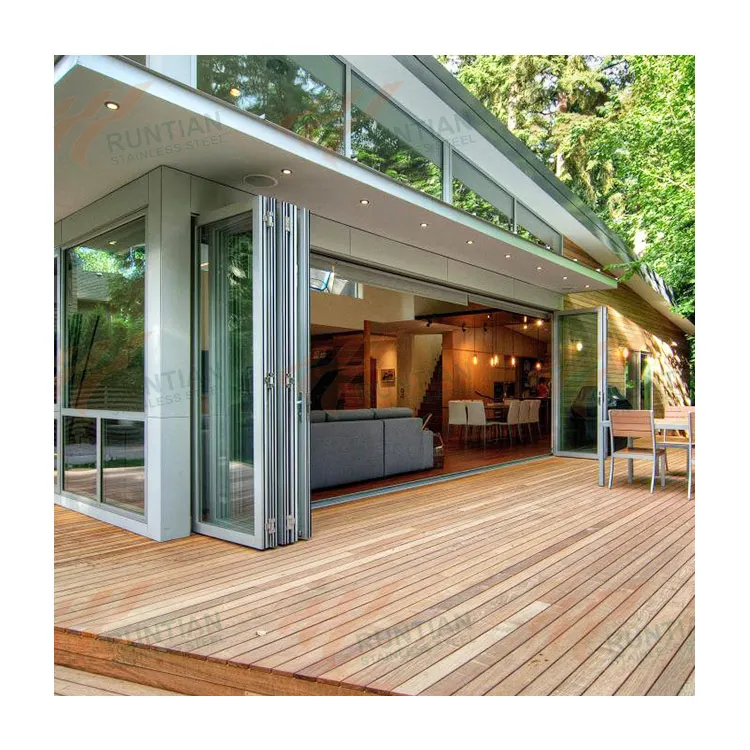Patio standard balcony foldable aluminium sliding folding glass partition bi-fold doors with lock