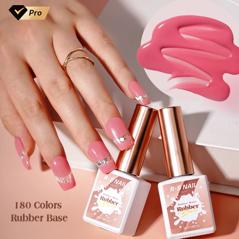 R S Nail Long Lasting Rubber Base Gel 8g Wholesale Supplies Oem Bulk 180 Colors Rubber Base Gel Uv Nail Rubber Base Coat