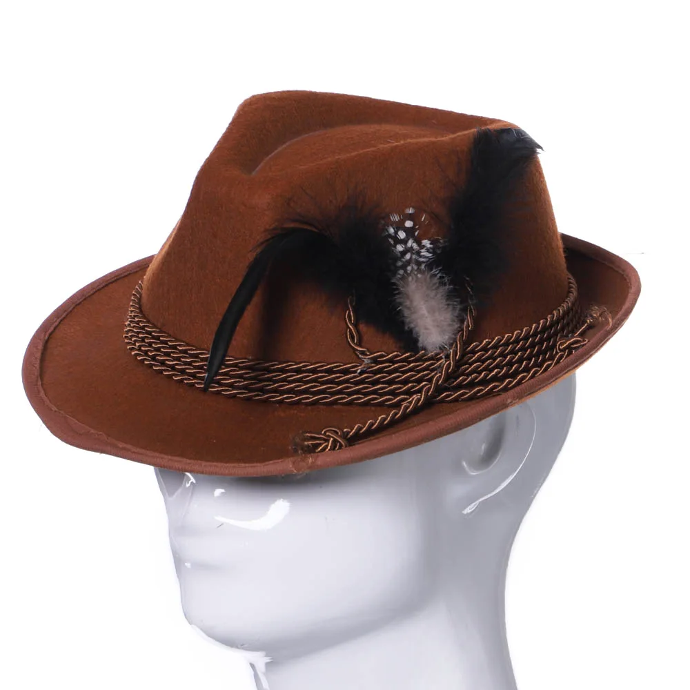 Oktoberfest Brown Feather Felt Hat German Bavarian Swiss Dress Up Hats Carnival Alpine Hat Oktoberfest Party Costume Accessory