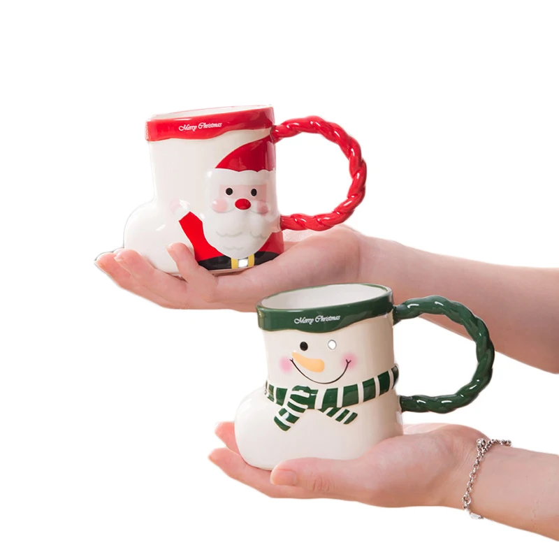 Creative Snowman Water Cups 3D Christmas Sock Shape Ceramic Mugs Cute Snowman Water Cups For Christmas  Gift