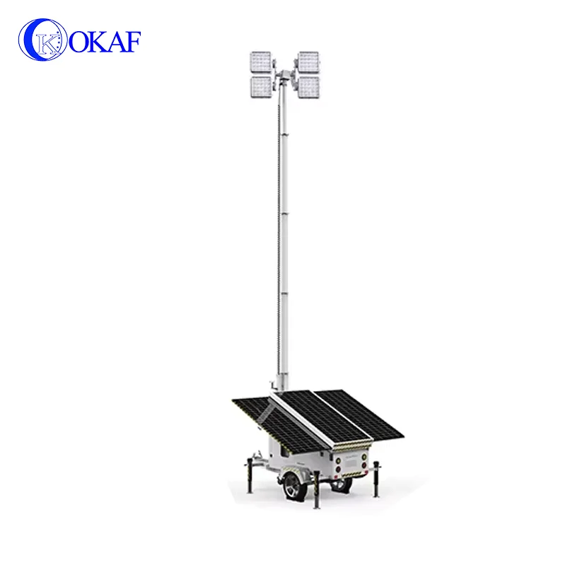 OKAF солнечная энергия мобильная световая башня низкая цена светодиодный осветительный прицеп для продажи и аренды