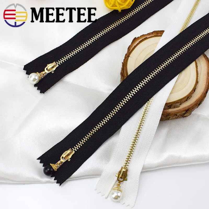  Meetee ZA222 Пользовательские 20-70 см 3 # жемчужная молния сплав закрытые золотые молнии для швейного аксессуара Авто замок жемчужный Съемник Молния