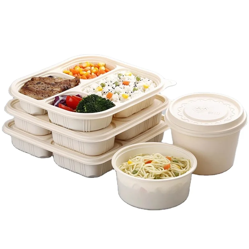 EcoNewLeaf 350ml Eco-friendly Corn Starch Disposable Soup Bowl Noodle Bowls Takeaway Food Container with Lid