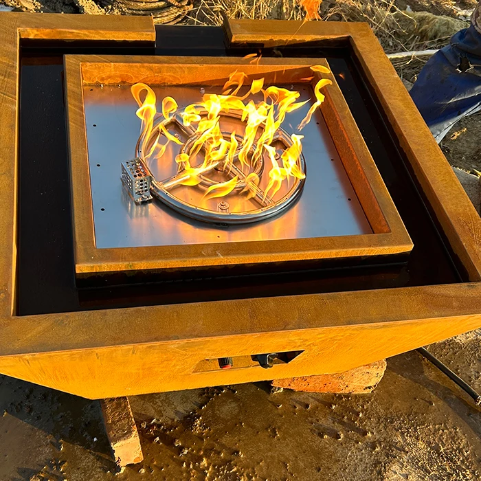 Customized Black Gas Fire Water Bowl Steel Waterfall Fire Pit For Pool