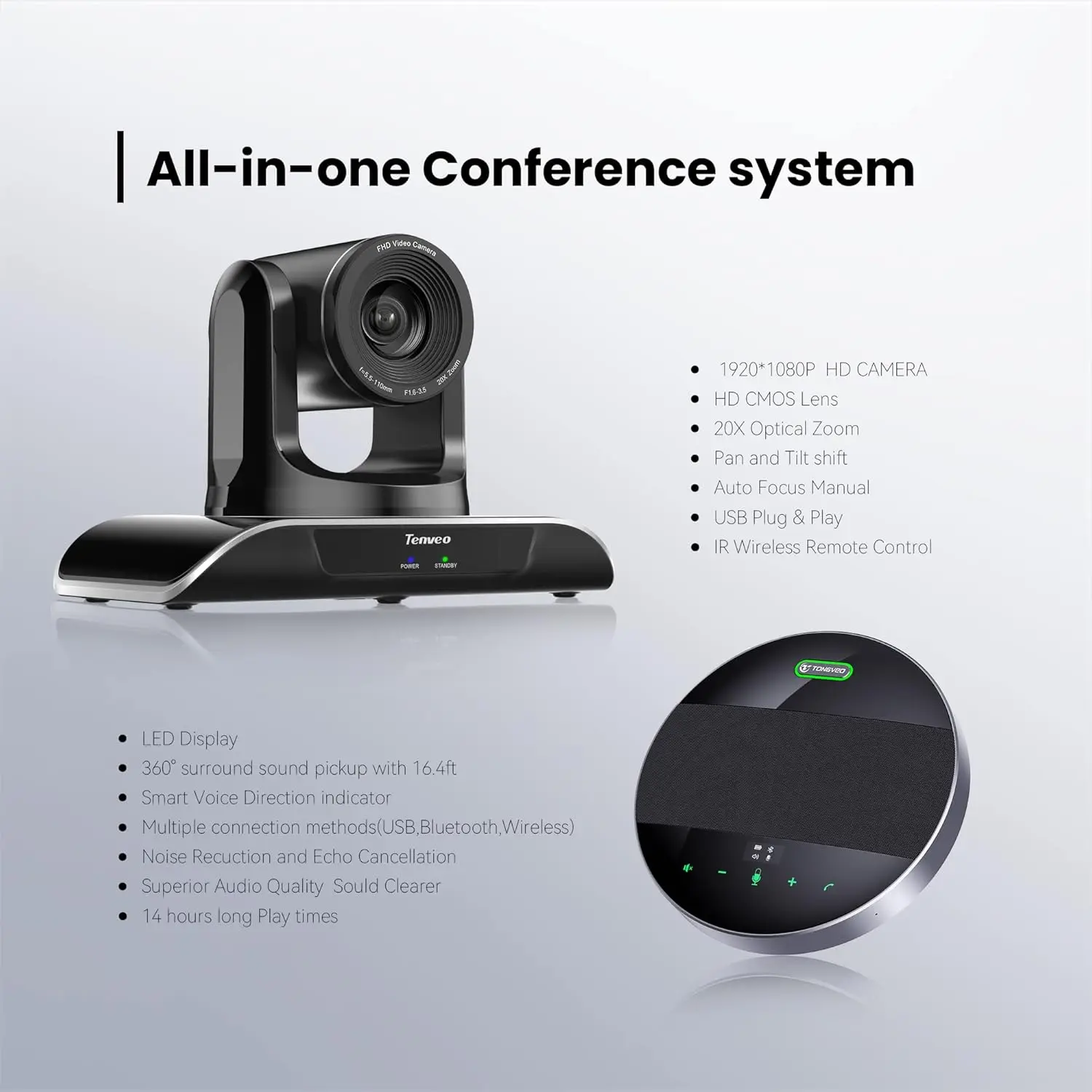 Online meeting live streaming System 20x Zoom PTZ Conference Cameras with USB blue tooth speakerphone