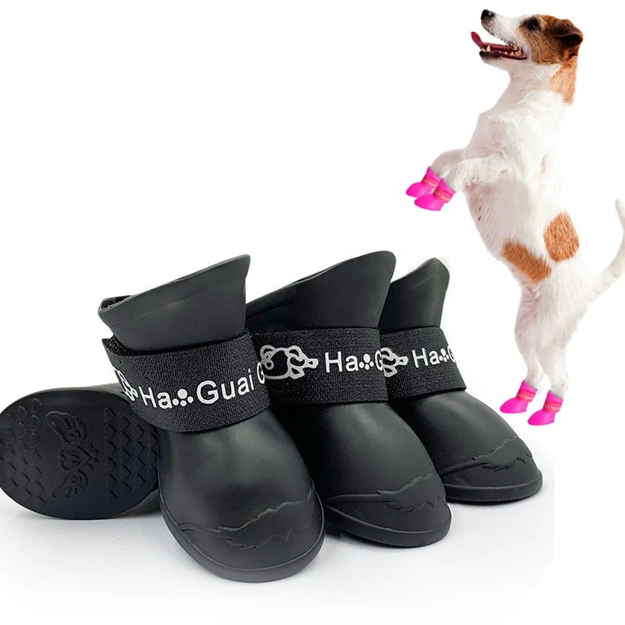 Custom Waterproof Anti-slip Soft Rubber Cute Small Puppies Design Paw Protector Outdoor Silicone Dog Rain Boots Shoes For Pet