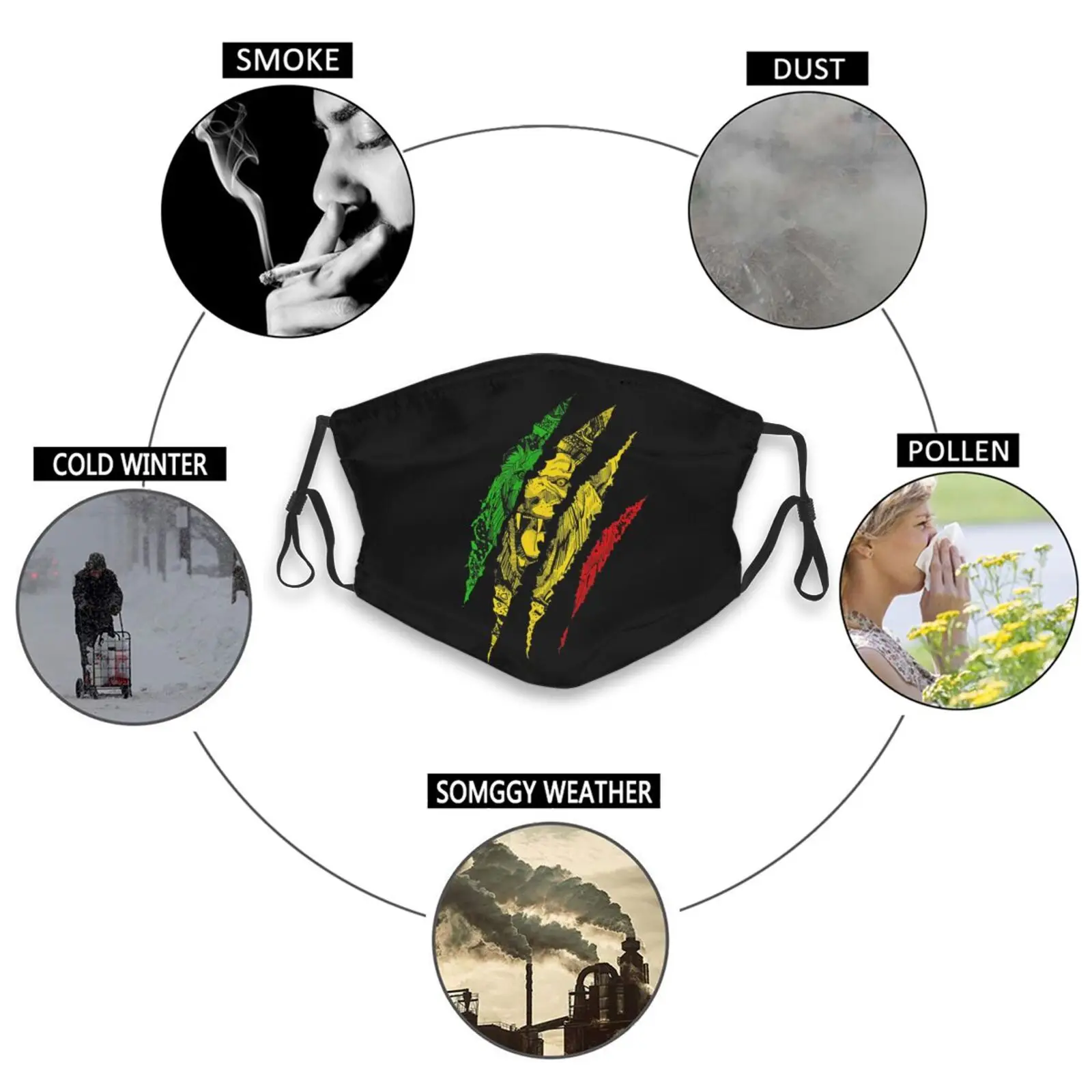 
Funny Warrior Lion Of Judah King Rasta Reggae Jamaica Roots Cool Kids Men Women facemask Cotton Strap Cloth Kids Brush Cartoon 