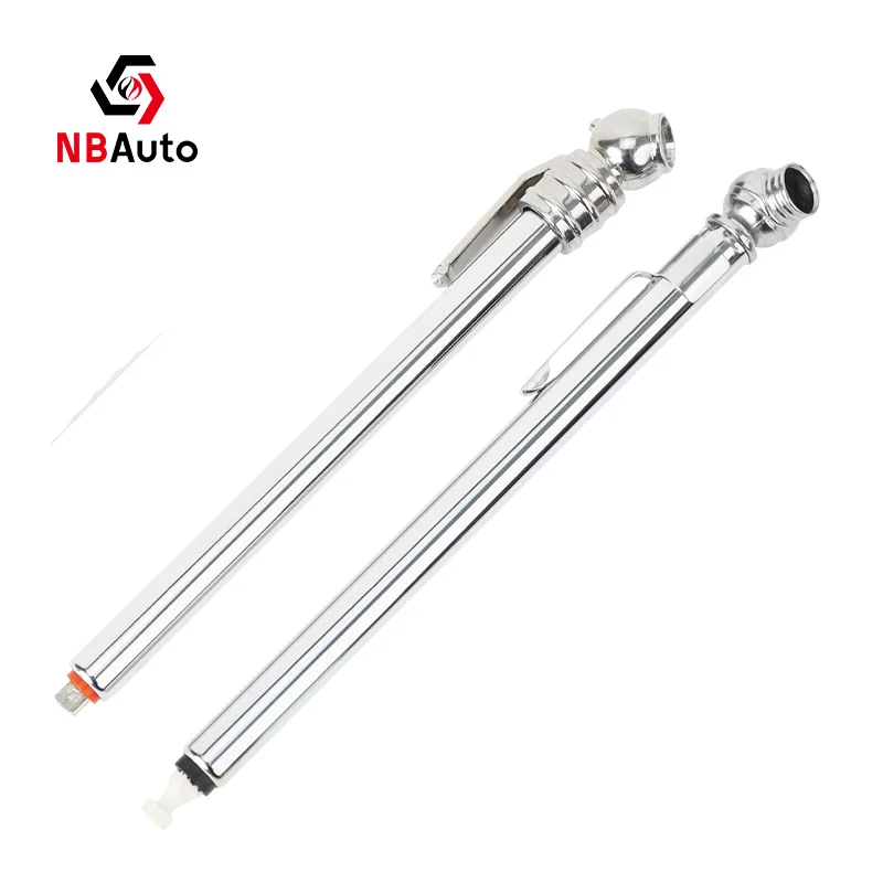 NBAuto Pencil Tire Gauge Silver Chrome Plated with Spring Self Retracting Plastic Scale Portable Pen Tire Pressure Gauge