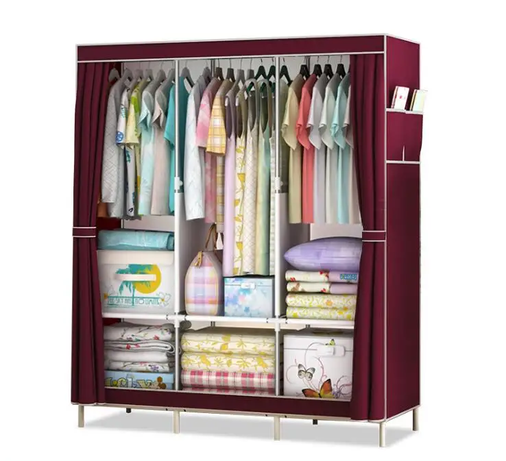 Bedroom Non-Woven Cloth Fabric Wardrobe with steel tube