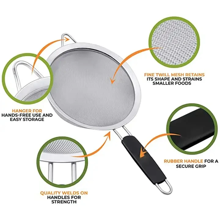 New Home Wire Sieve Sifter Set Of 3 Stainless Steel Colander Fine Mesh Strainers With Insulated Handle For Kitchen Gadgets Tools