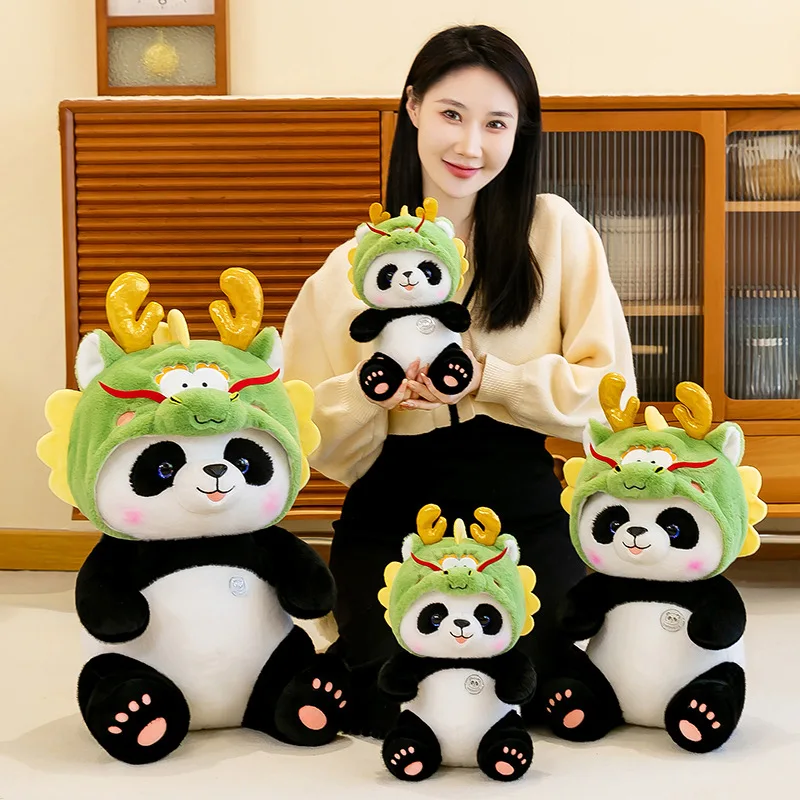 New Fuzzy Animal Plush Toy Removable Dragon Hat Panda Plush Toy Doll National Treasure Panda Plush Doll