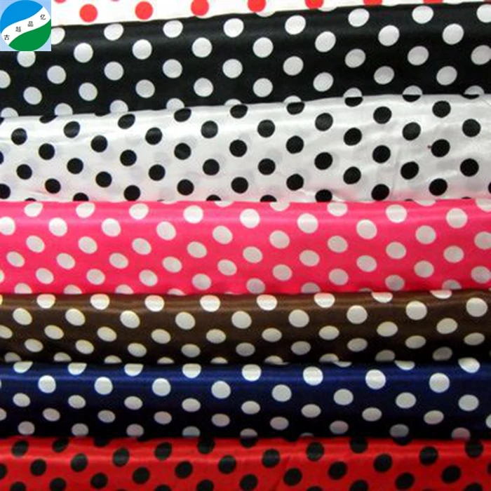 China wholesale stock lot polyester polka dot satin fabric for dress