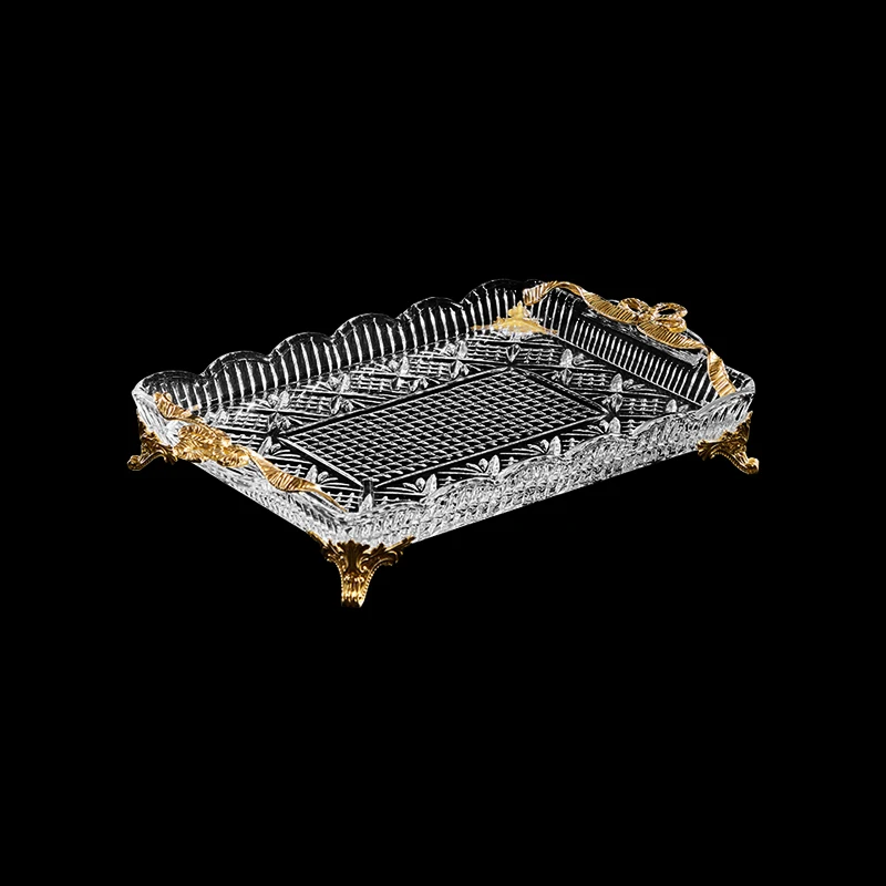 High-end Workmanship Hotel Restaurant Club Coffee Shop Home Decor Party Carving Copper Base Crystal Food Fruit Trays