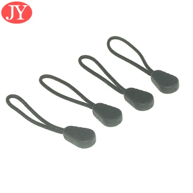 Jiayang customized TPU string zip pullers black color cord decorative zipper pulls zipper pullers