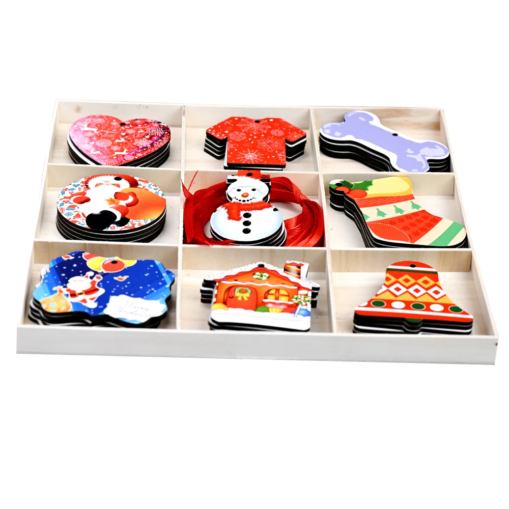 SUBLANK Amazon Hot Sale Mdf Sublimation Blank Christmas Ornament Set Ball Pendants Hanging DIY Decorations Ornaments Suit 45pcs