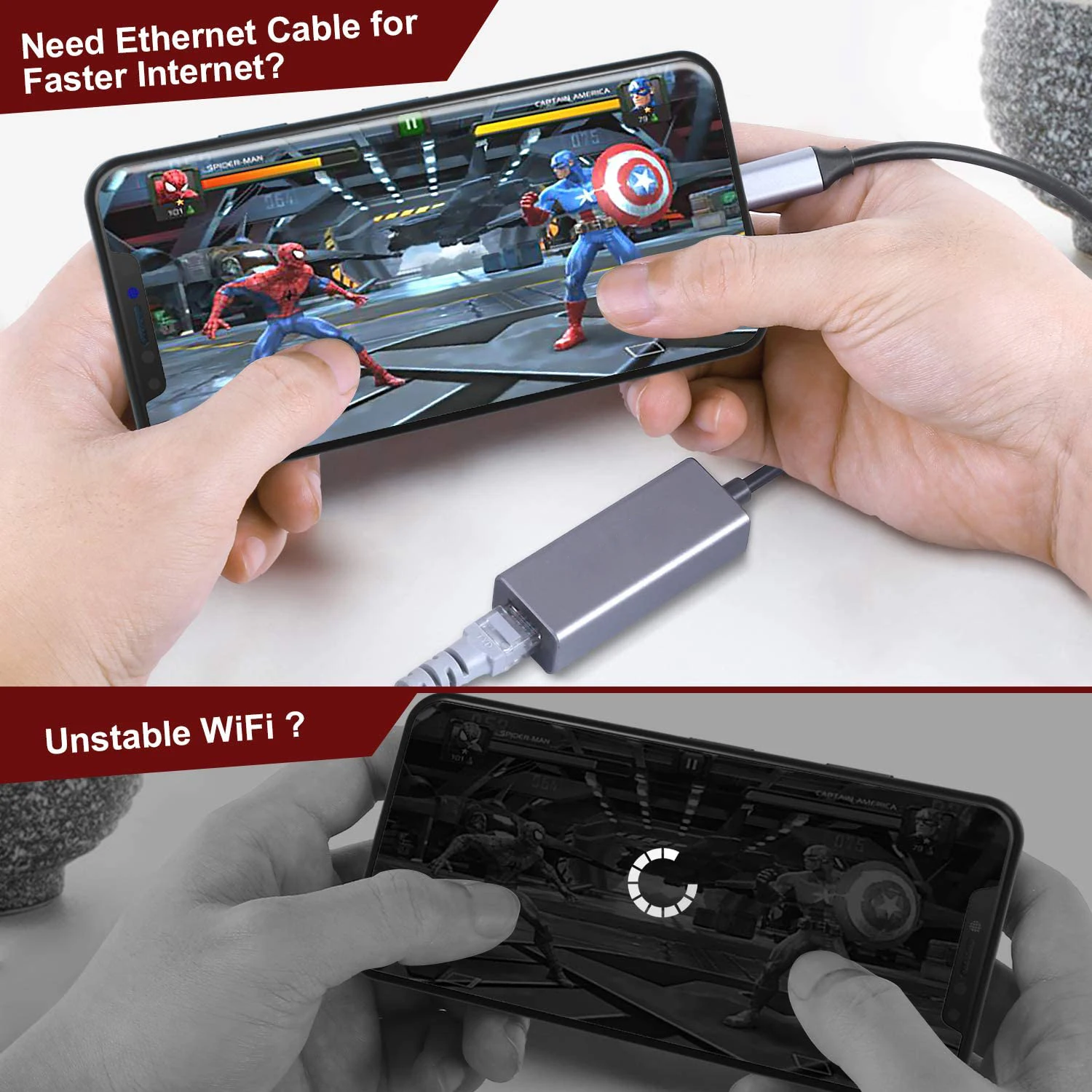 High quality RJ45 Ethernet Network Adapter high speed  3.3ft/1M  LAN Cable Ethernet LAN Adapter 10/100Mbps for Phone Pad