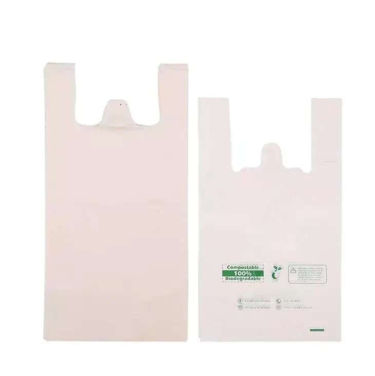 Bio degradable plastic bag Supermarket grocery shopping bag Custom T-shirt Bag with own logo for food and vegetable packing