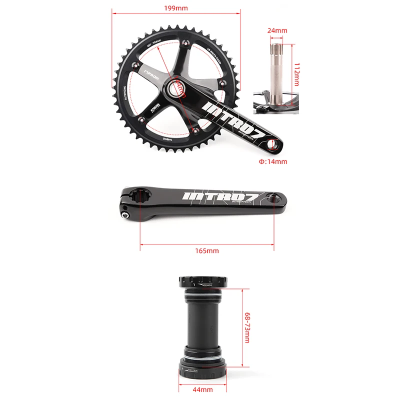 PC017 Fixed Gear Bicycle Freewheel Crankset Integrated CNC Hollow Crank Track Cycle Parts Single Speed Chainwheel