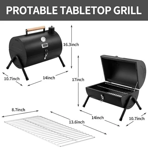 Practical Portable Charcoal Grill Tabletop Outdoor Barbecue Smoker, Small BBQ Grill for Outdoor Cooking