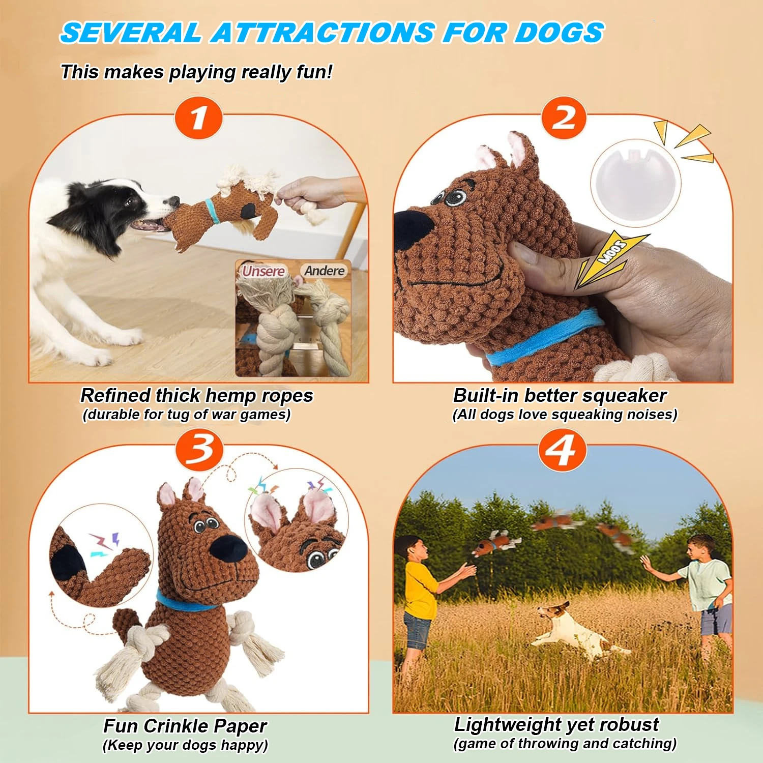 Wholesale Manufacturer Plush Squeaky Chew Pet Rope Indestructible Dog Pet Squeak Toys