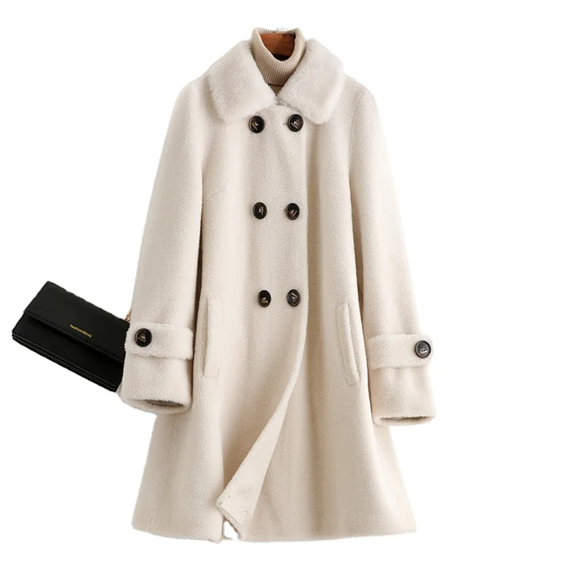 A50042 Pudi women real wool fur coat jacket trench winter warm female sheep shearing over size parkar coats