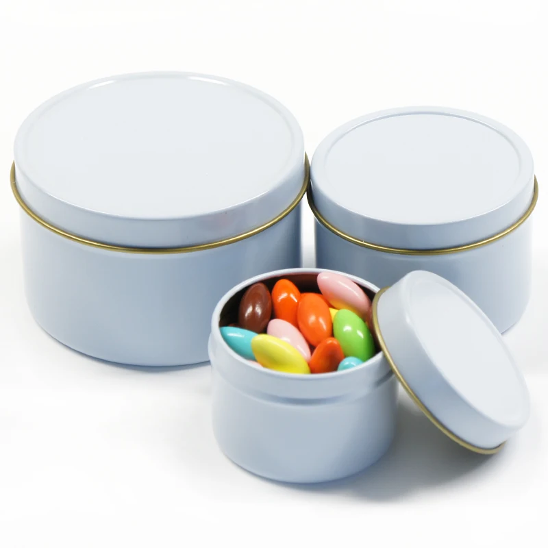 Hot sell deep round slip lid white metal tin can for candle