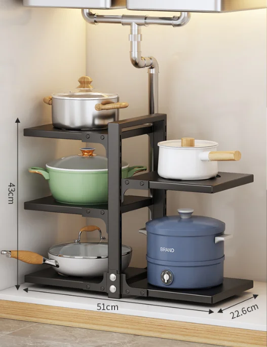 Steel Multi-Layer Adjustable Pot Dish Rack for Kitchen Sink Cabinets Pots Pans Storage Rack Standing Type Installation Home Use