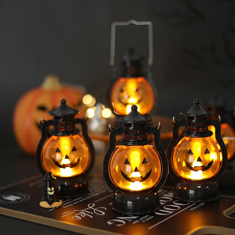 New Halloween Lantern Handheld Pumpkin Lantern Skeleton Halloween Decorations Oil Lamp Atmosphere Prop LED Light