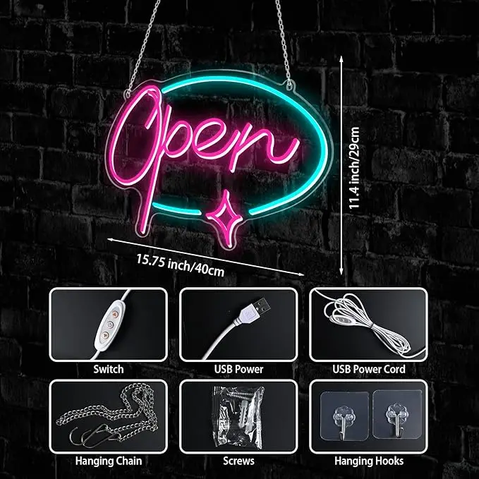 LED Open Neon Sign for Business Home Company & Party Wall Decor for Car & Park Advertising