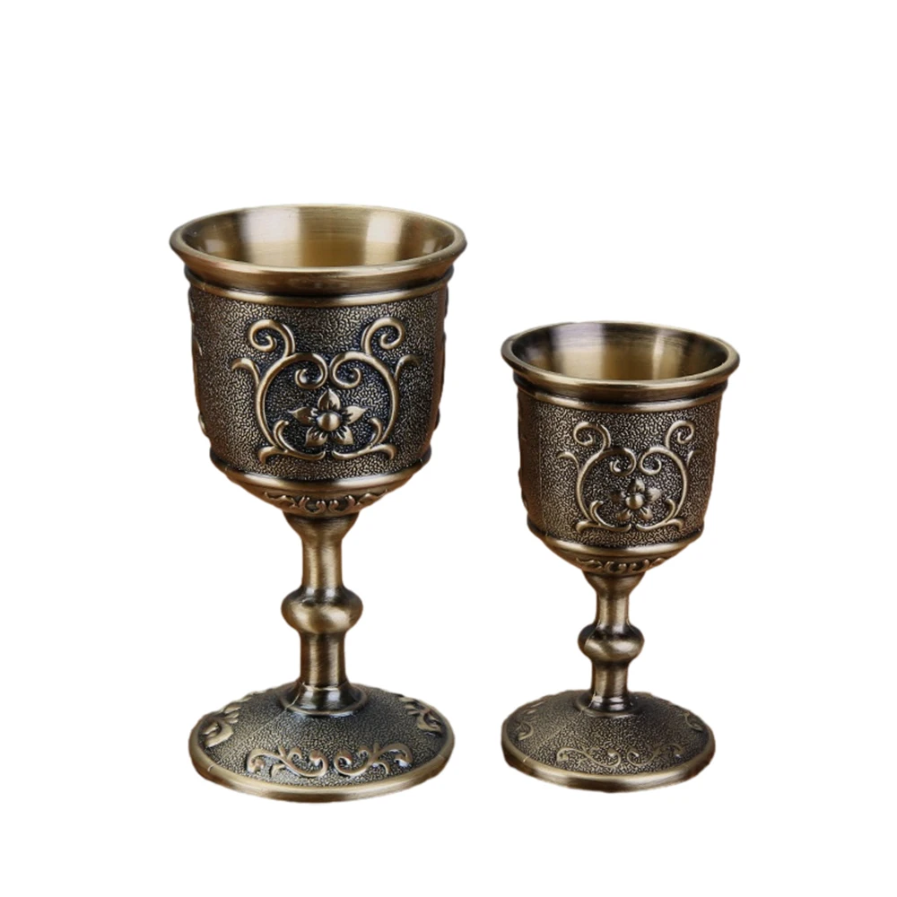 Custom Engraving Design Bronze Retro Wine Goblet Cup Embossed European Style Wholesale Zinc Alloy Wine Chalice Goblets