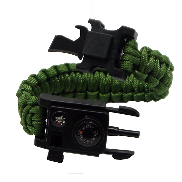 New design Outdoor Survival Multi-function with Compass fish hook bait and thermometer Survival Paracord Bracelet for fishing