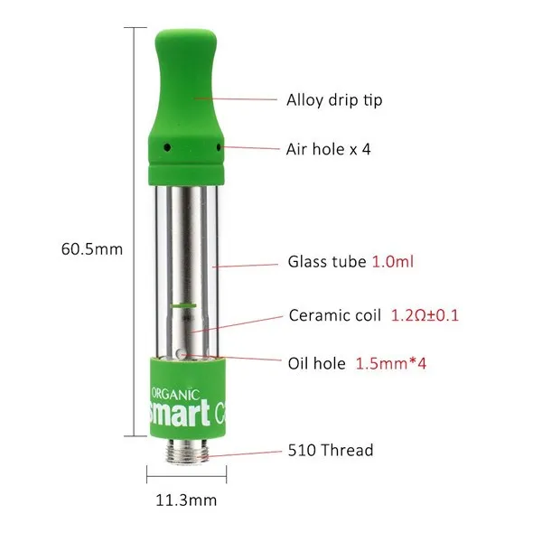electronic cigarette 1ml CBD Oil Smart Cart 510 thread atomizer vape pen cartridge
