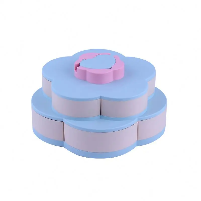 Single Layer Two Color Food Storage Tray With Small Partitions Rotary Switch Nuts Food Sub-Grid Storage Box