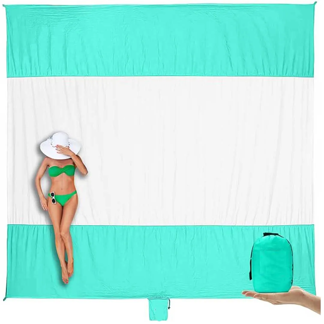 Travel Camping Hiking Picnic Blanket Waterproof Sand proof Lightweight Durable Beach Mat with 6 Stakes & 4 Corner Pockets