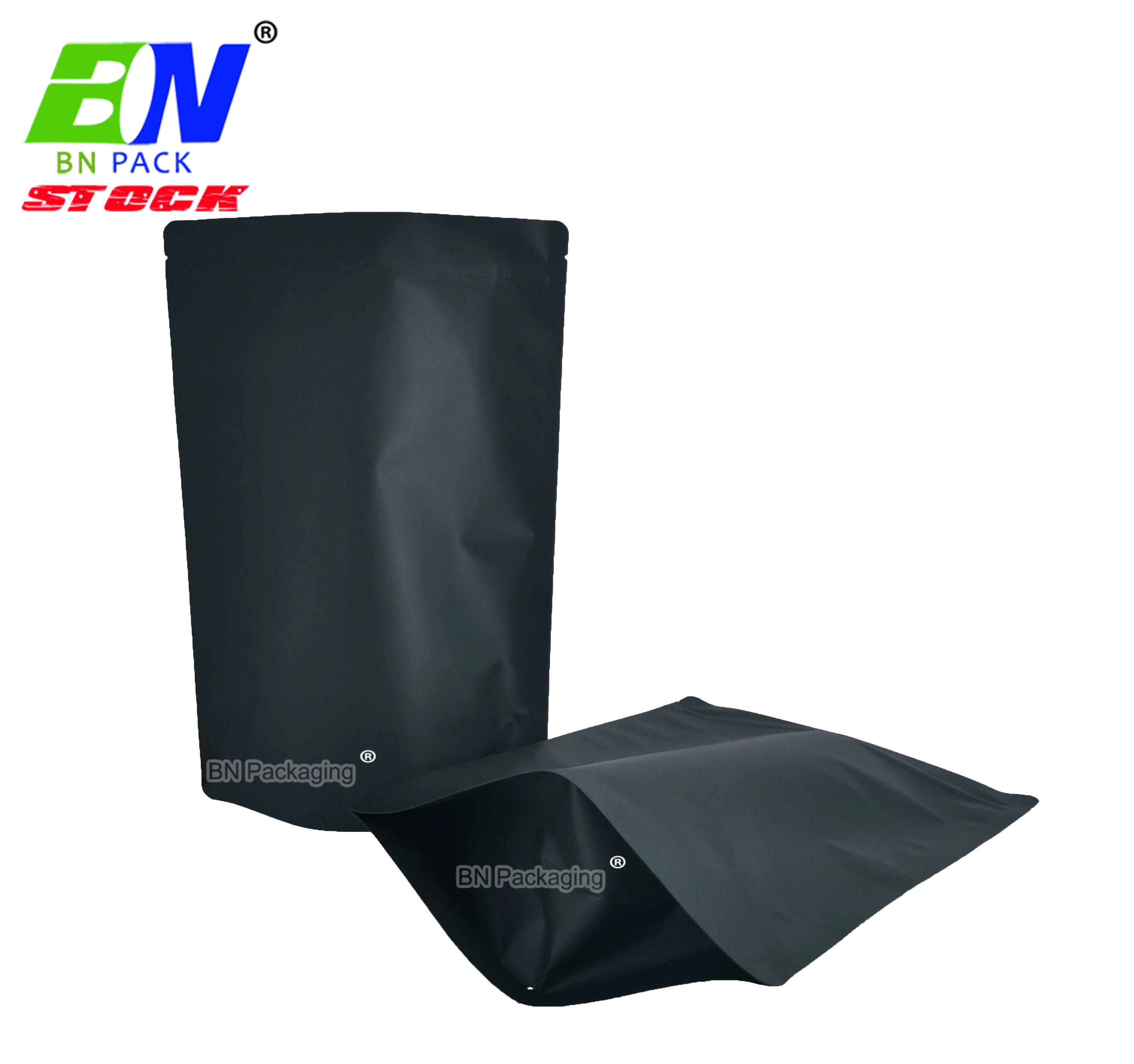 Custom 1kg food grade recyclable zip lock matt black kraft paper bag for protein powder