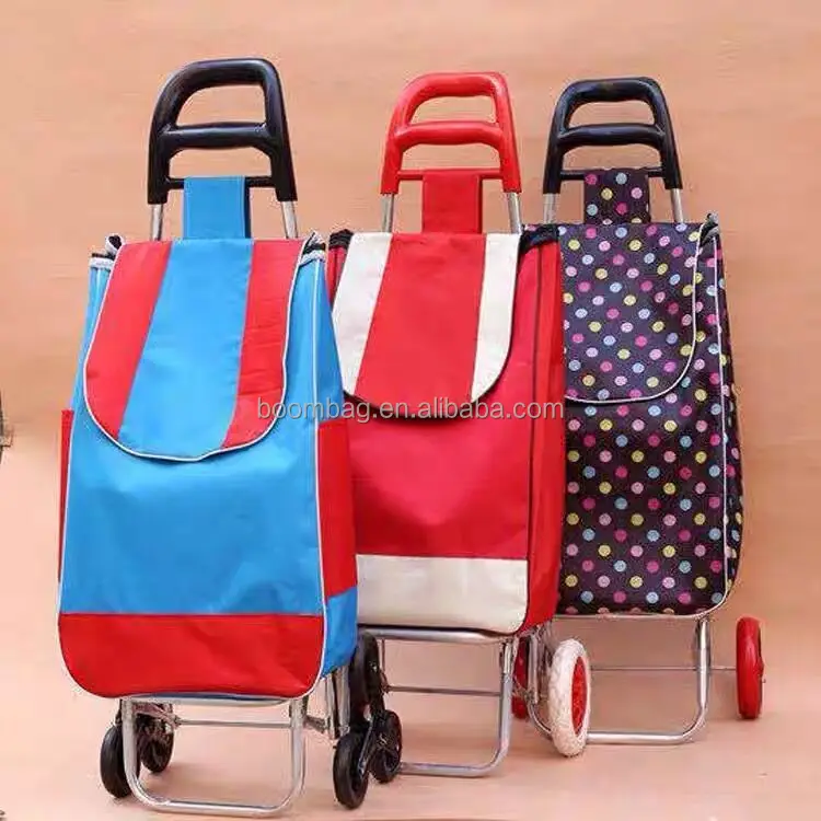 Foldable Supermarket Shopping Trolley Bag with Wheels Vegetable Folding Wheeled Lightweight Shopping Trolley Cart