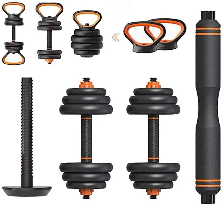 4 Modes dumbbell set 33Lb 44Lb 66Lb 6-in-1 Multi functional Adjustable Barbell Kettlebell dumbbell