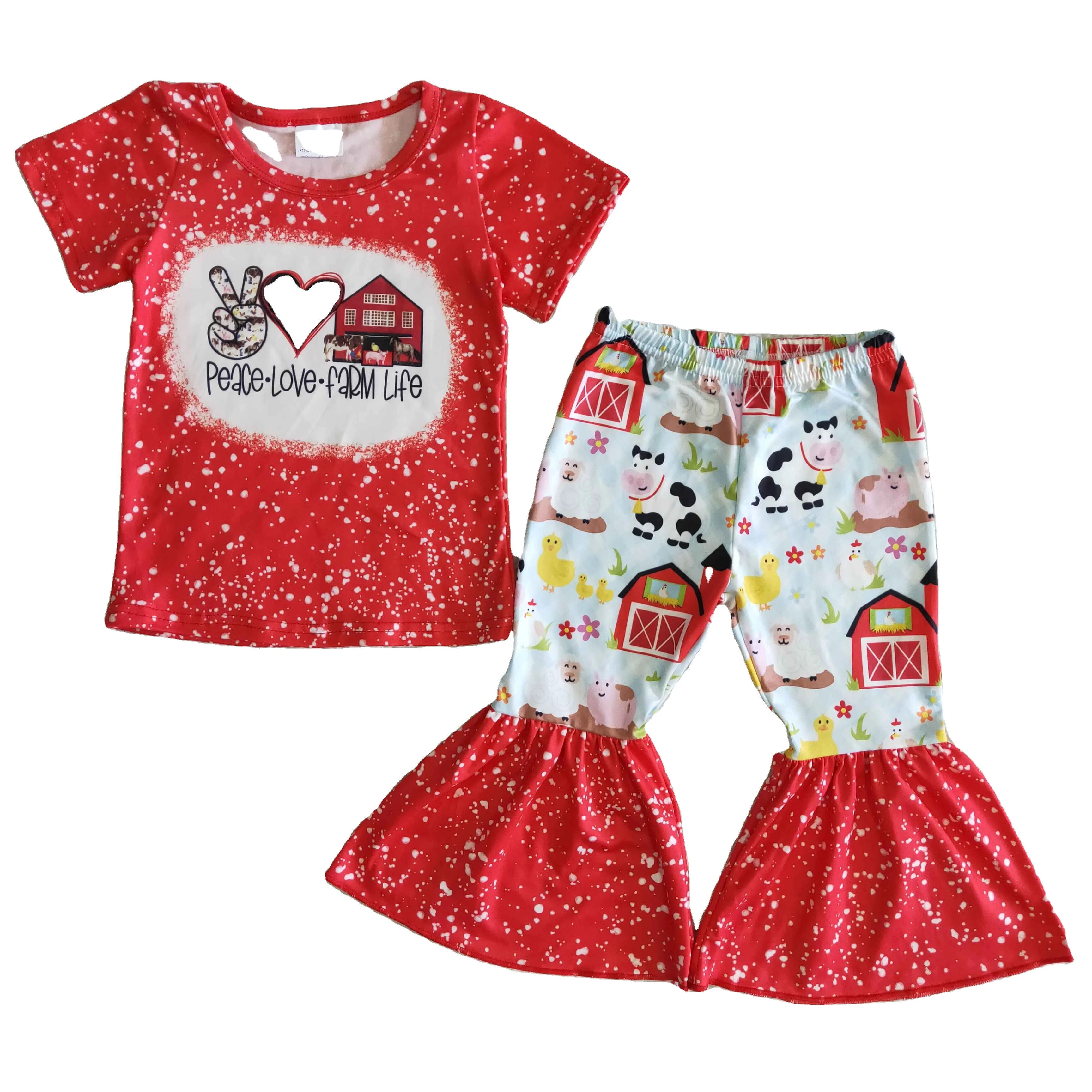Baby girl boutique outfits  peace love farm life design 2 pcs clothing sets kids clothes spring wholesale children clothing 2021