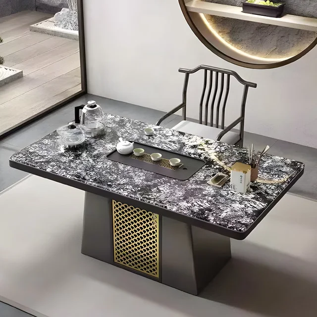 Italian light luxury slate tea table and chair combination office home balcony kung fu tea table and kettle integrated