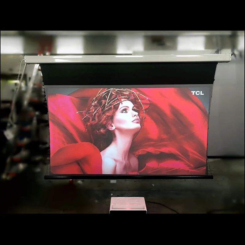 Anti-light 100inch Tab Tension Motorized ALR Projection Screen for UST Projector with PET Crystal