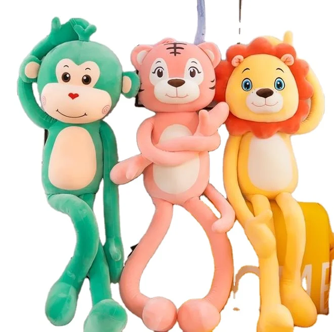 Cute jungle animal soft hanging long arms and legs monkey plush toy lion plush pillow long legs plush tiger toy