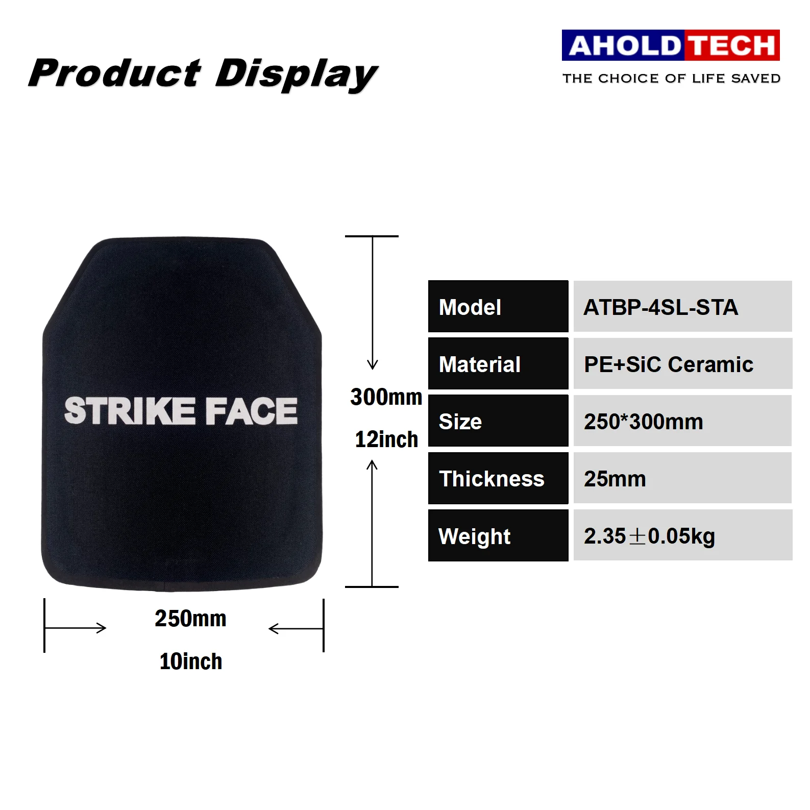 Aholdtech 4SL-STA Silicon carbide ceramics+UHMWPE 10*12inch  IV Hard  Panel  Board Tactical plate