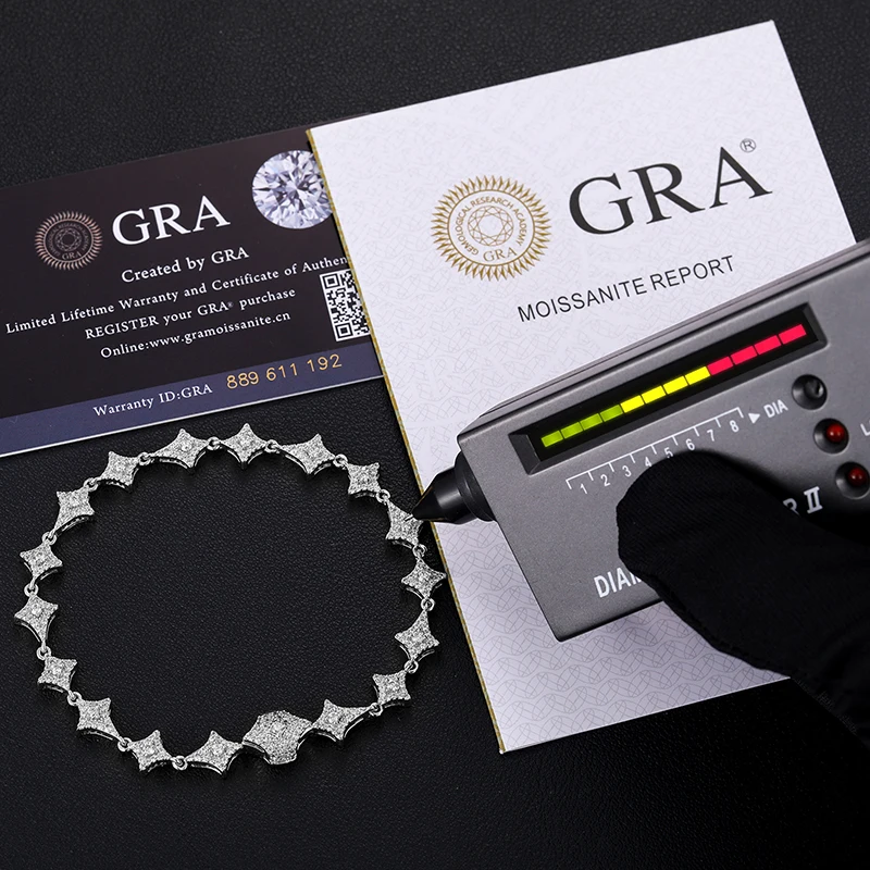 Dropshipping Bling Hip Hop Jewelry  925 Sterling Silver D Color VVS Moissanite Iced Out Star Charm Bracelet Anklet For Men Women