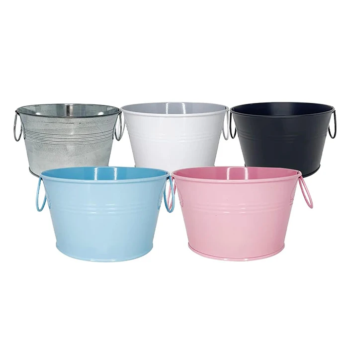 5 pcs Metal ice bucket pails multi-colors dusted cheap flower pot party custom size logo