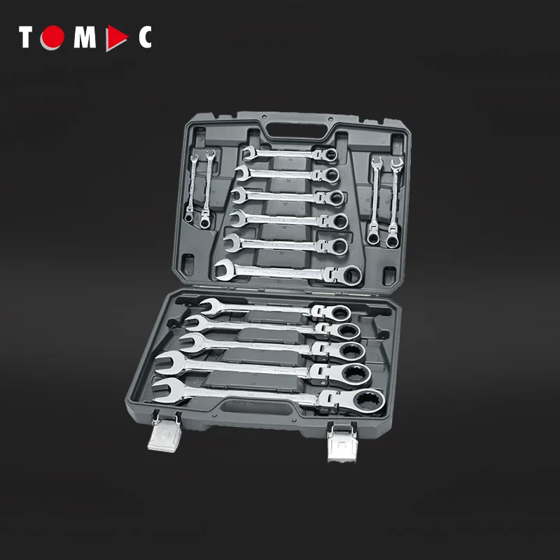 TOMAC15-Piece набор гибких трещоточных колец и разомкнутого торцевого ключа (8-32 мм 72 зубца) для механики