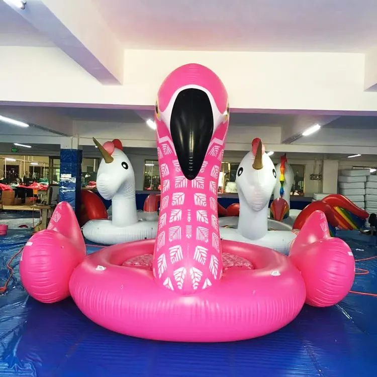 2021Custom huge inflatable water floating inflatable 6 person unicorn/flamingo/swan party bird island