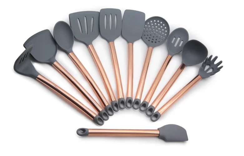 Нержавеющая сталь золотые ручки 9 шт. силиконовая кухонная утварь ложка Тернер набор с поддерживающей подставкой из ТПУ и пластика